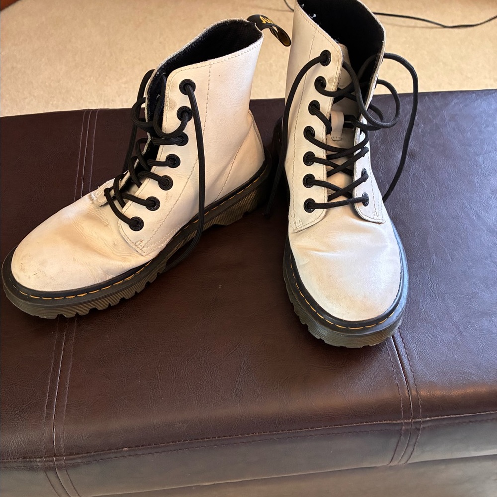 Dr. Martens White Lace-Up Platform Ankle Boots with Black Laces